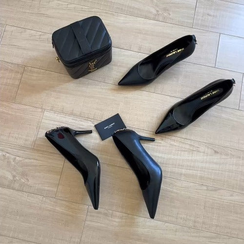Saint Laurent Lambskin Leather Logo Heels