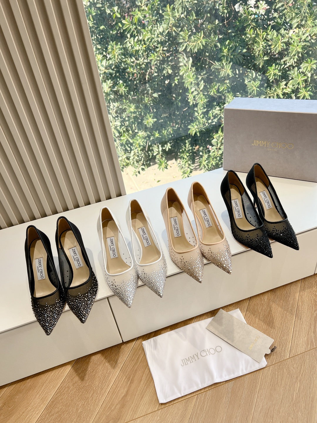Jimmy Choo Lambskin Leather Crystal Heels