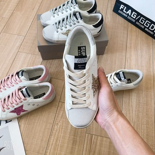 Golden Goose Calfskin Leather Vintage-Finish Sneakers