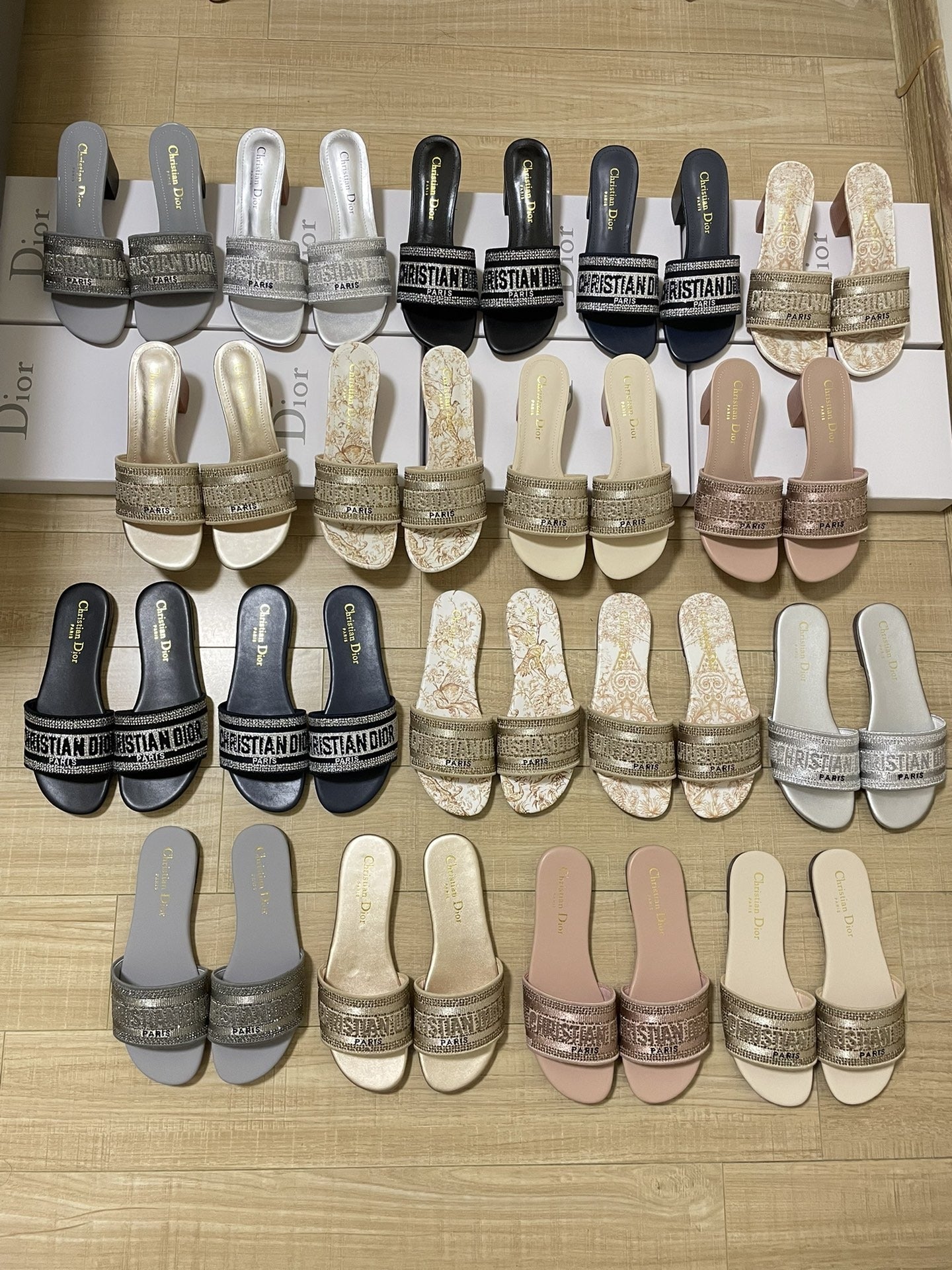 Dior Lambskin Leather Embroidered Slides