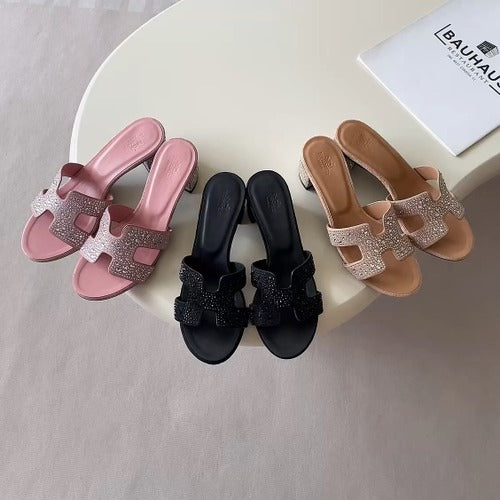 Hermes Leather Crystal Slides