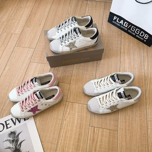 Golden Goose Calfskin Leather Vintage-Finish Sneakers
