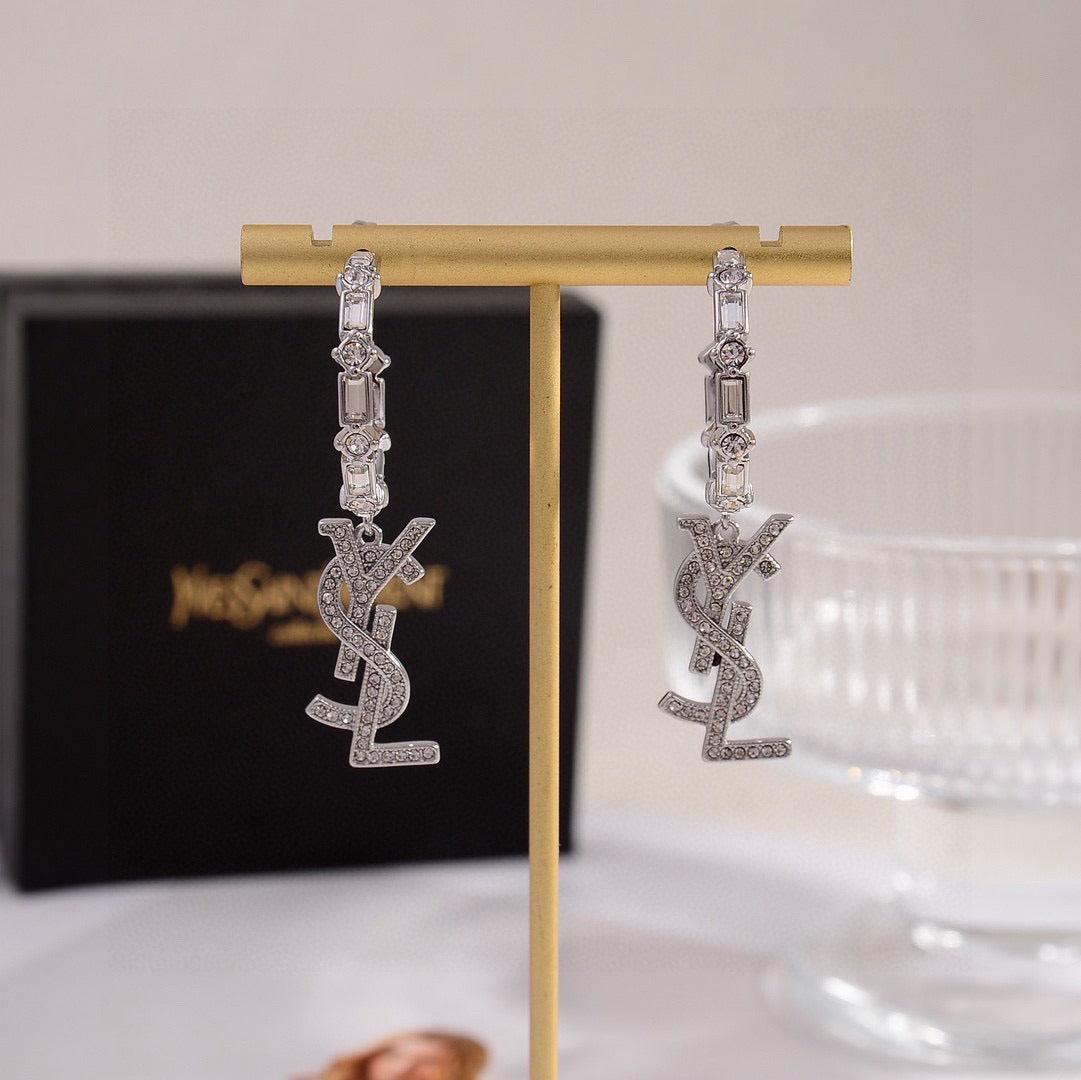 Saint Laurent Brass Logo Earrings