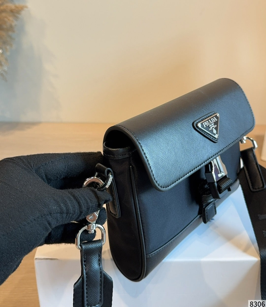 Prada Nylon & Leather Enamel Shoulder Bag