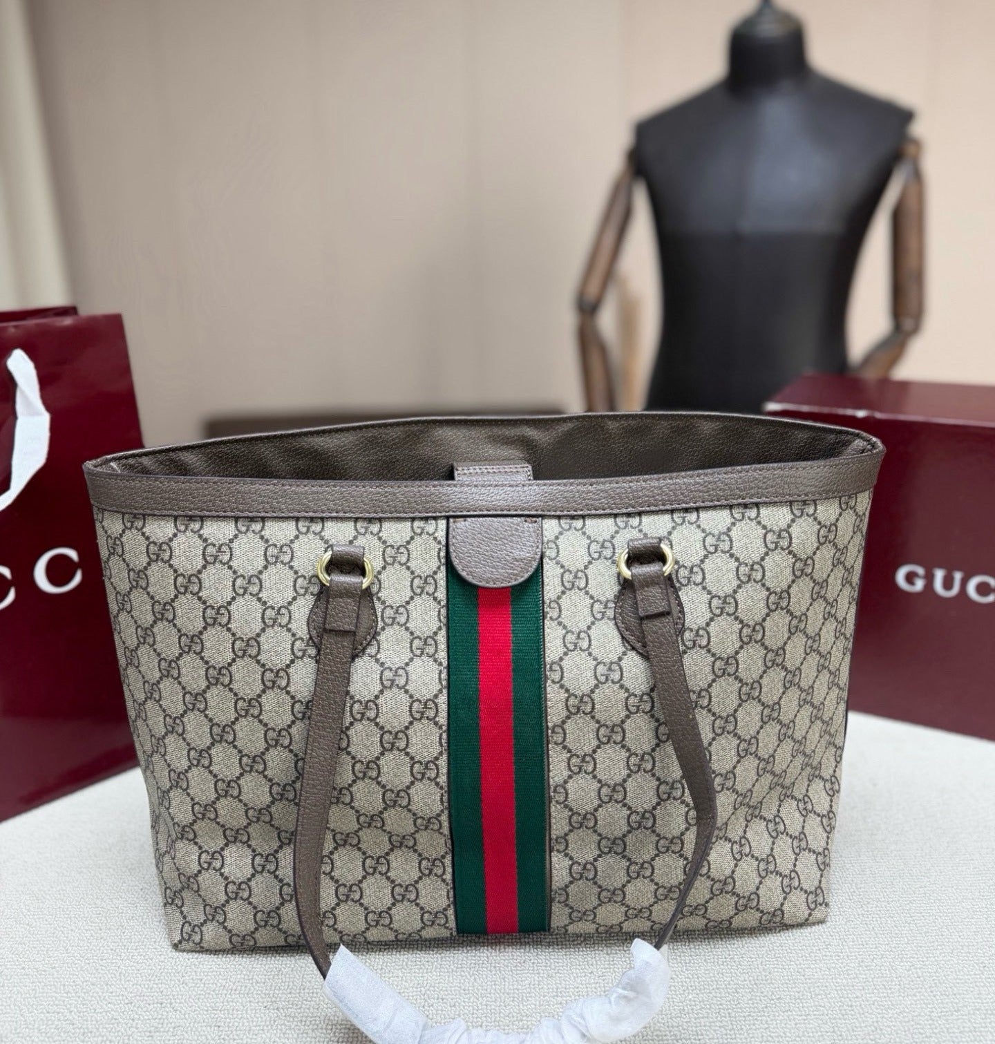 Gucci Leather Ophidia Tote Bag