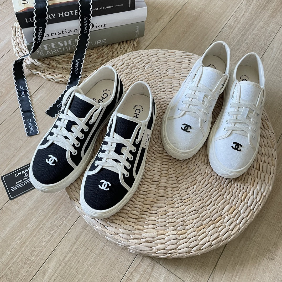 Chanel Canvas & Lambskin Leather Sneakers