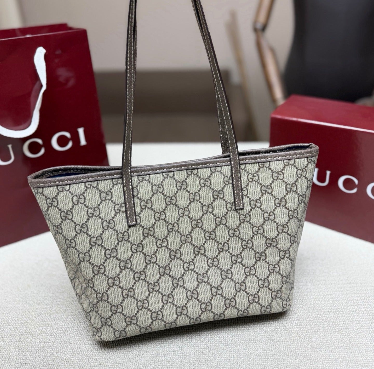Gucci Brown Leather Vintage-Finish Tote Bag