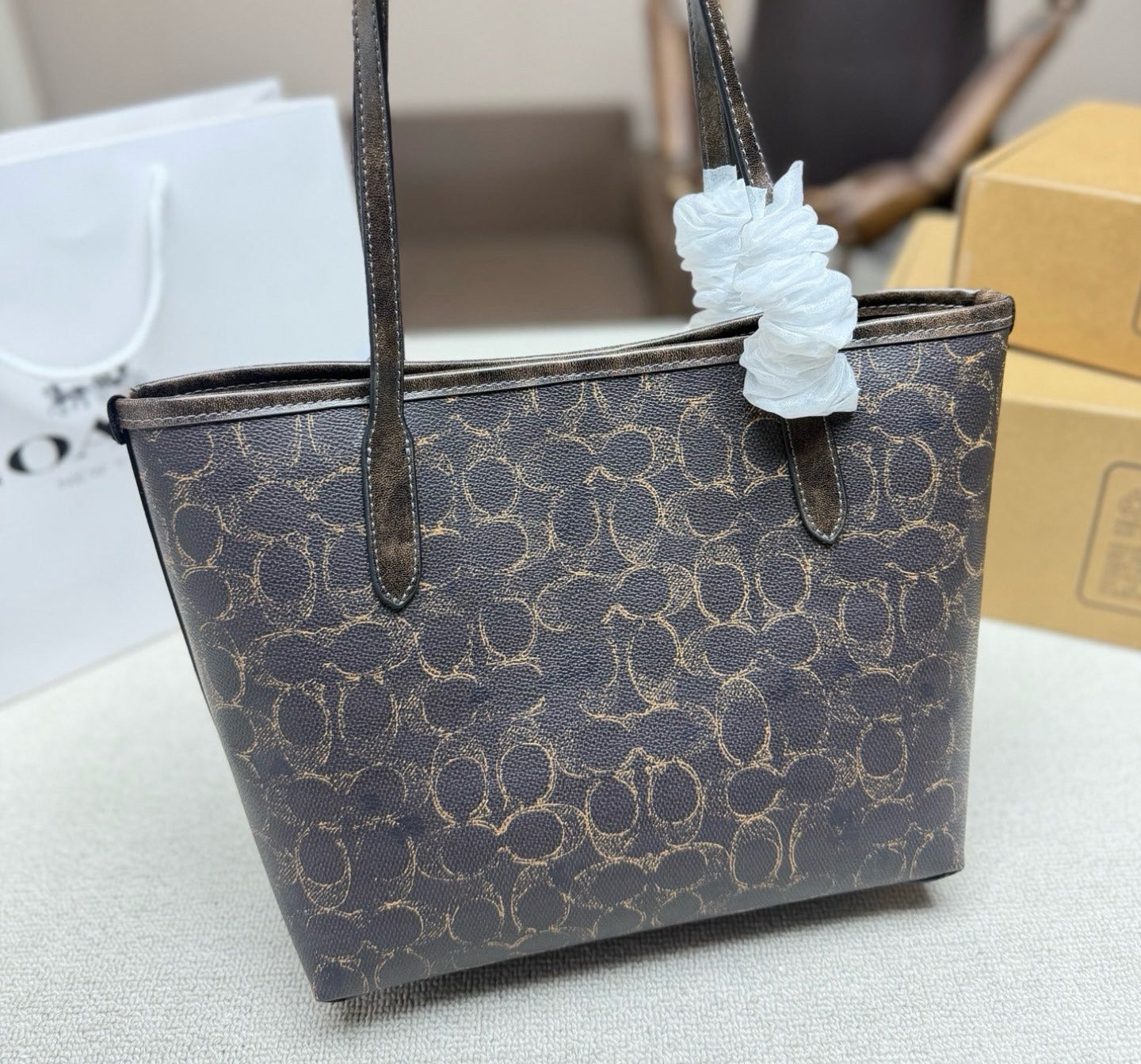 Coach Canvas & Leather Monogram Tote Bag
