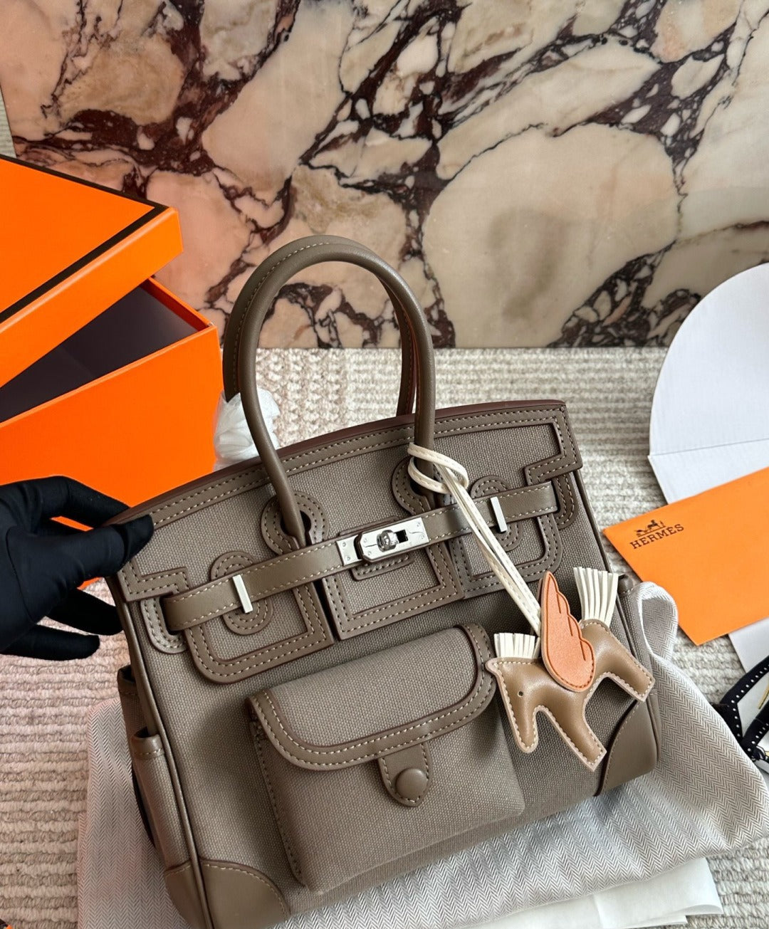 Hermes Canvas Handbag