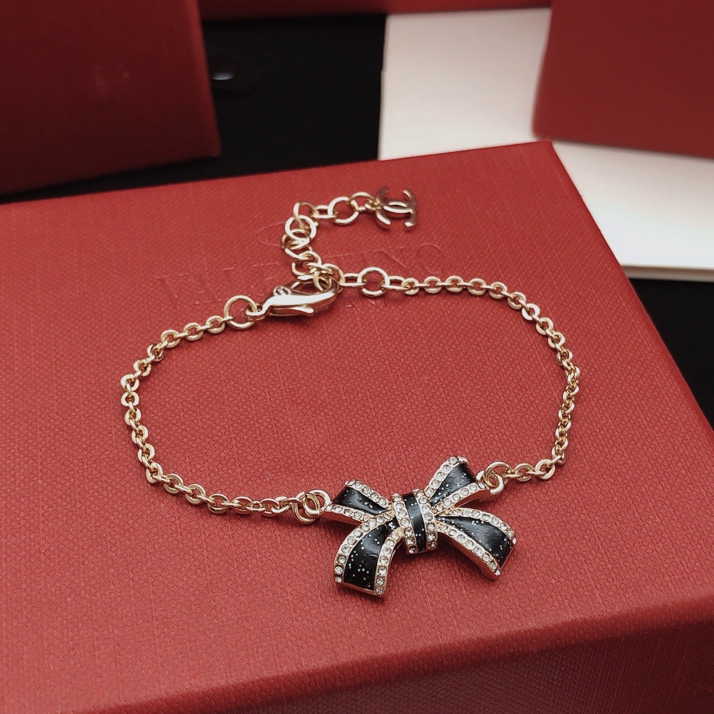 Chanel Black Brass Bow Bracelet
