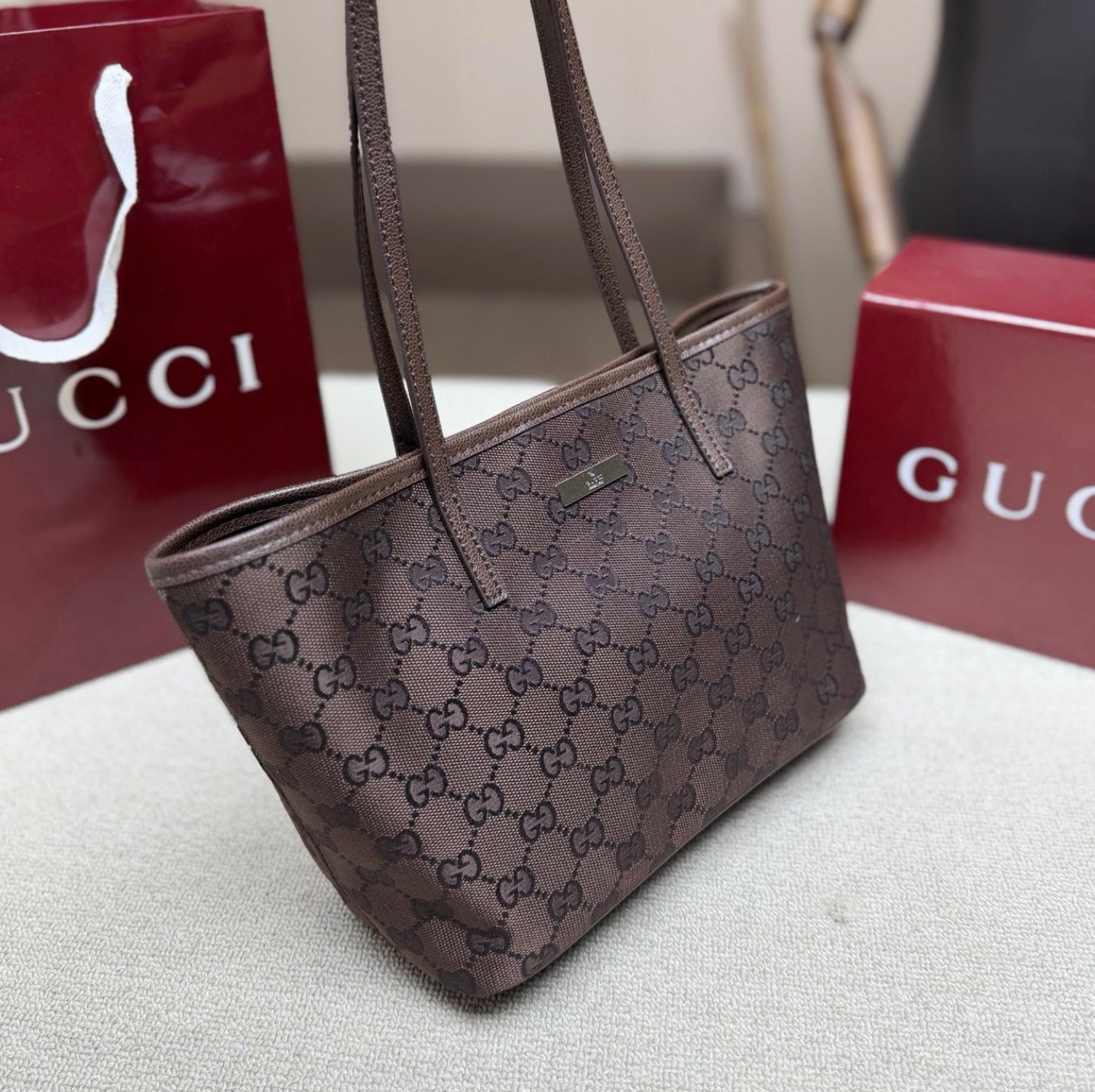 Gucci Canvas & Leather Double G Tote Bag