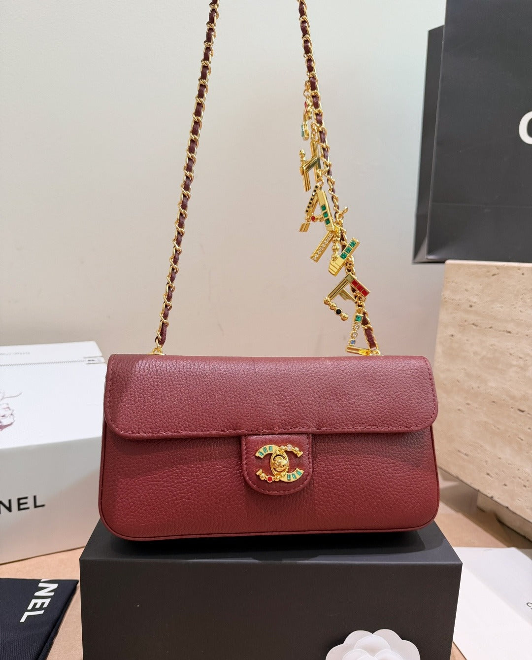 Chanel Black Leather Pearl Handbag