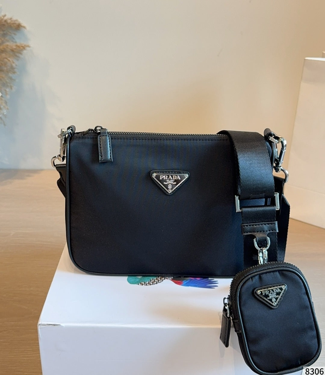 Prada Black Nylon & Canvas Crossbody Bag
