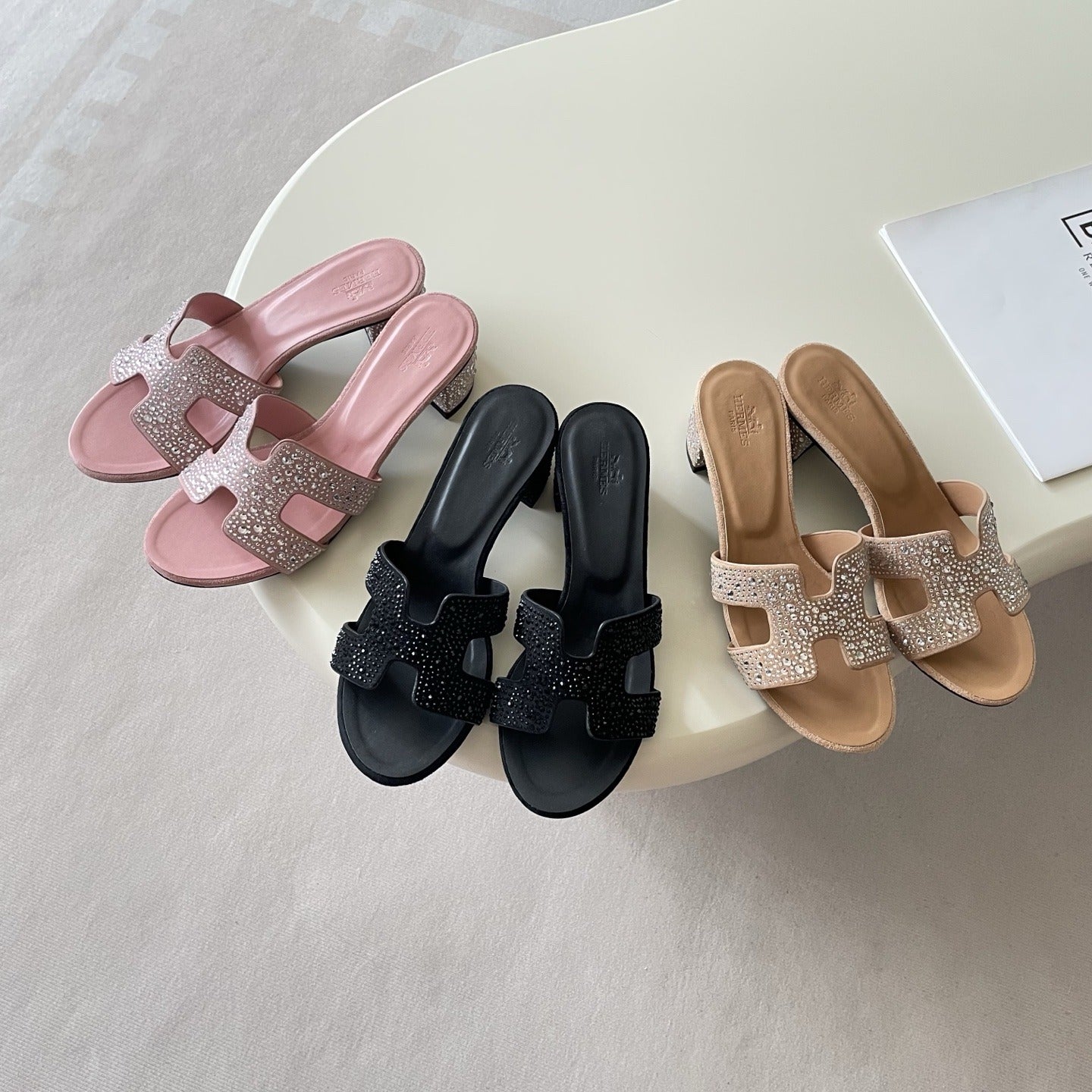 Hermes Leather Crystal Slides