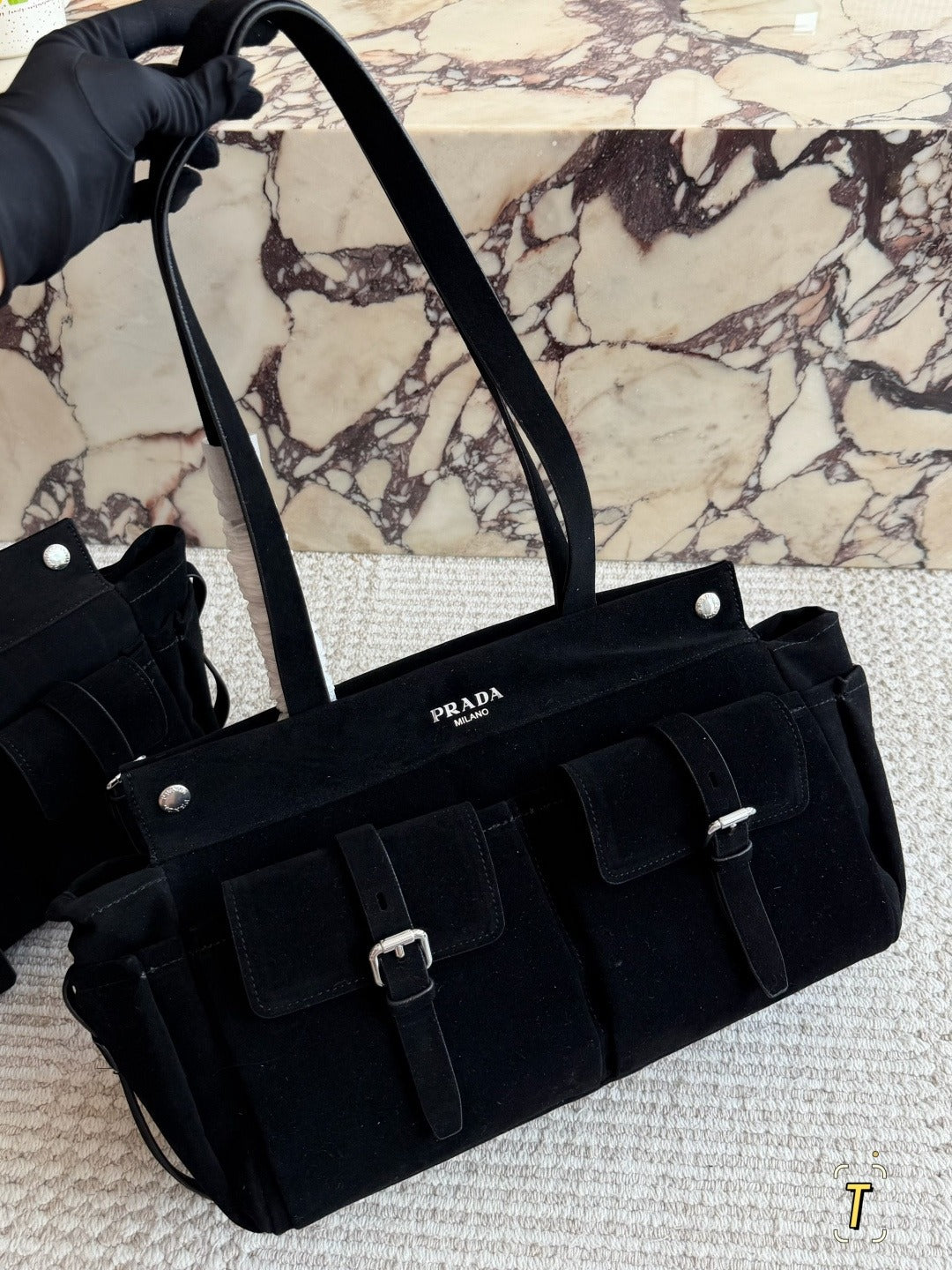 Prada Leather Logo Tote Bag