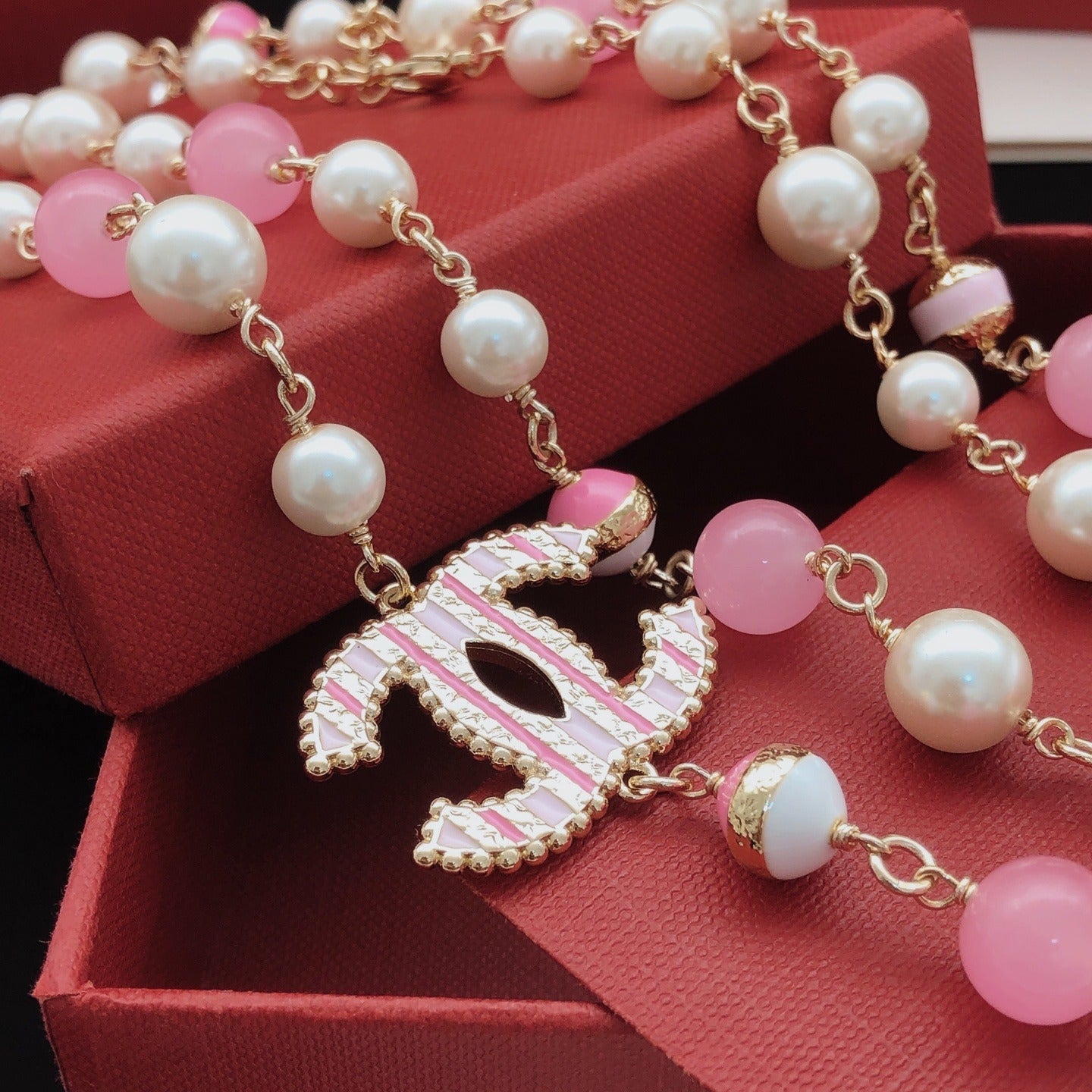 Chanel Pink Brass Necklace