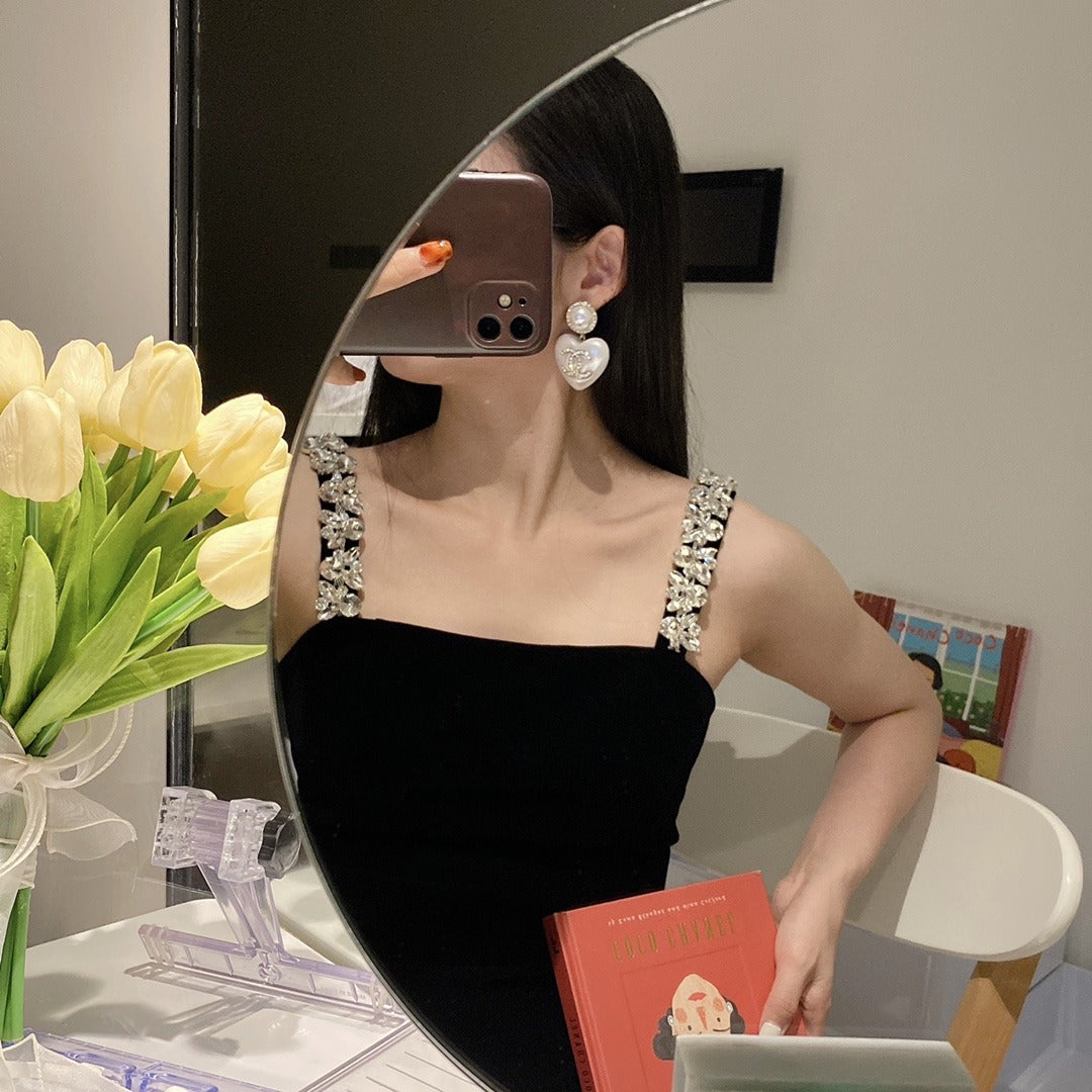 Chanel White Heart Earrings