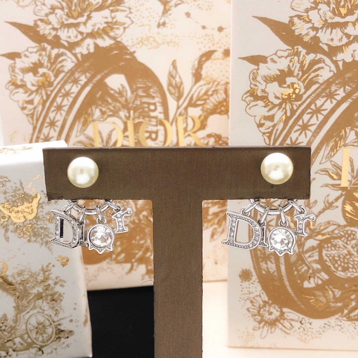 Dior Gold Brass Logo Earrings