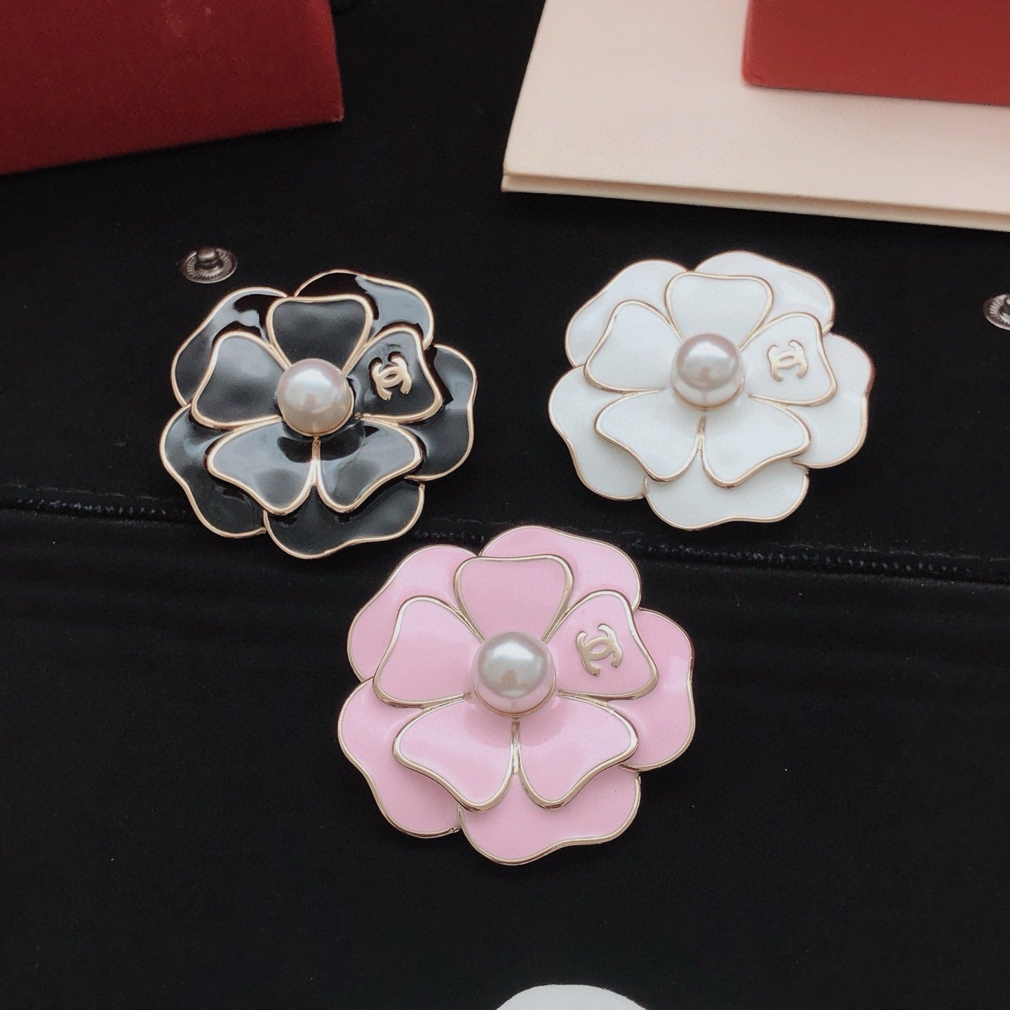 Chanel Black Brass Floral Brooch