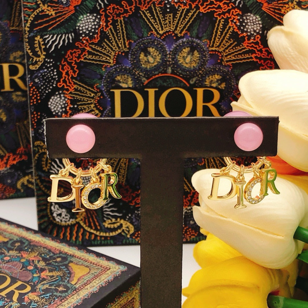 Dior Pink Brass Logo Earrings