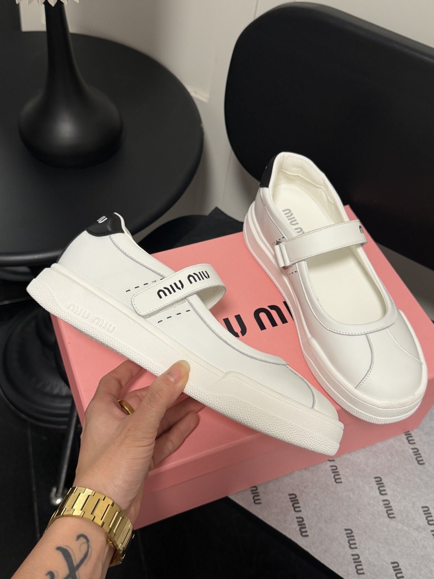 Miu Miu White Leather Logo Sneakers