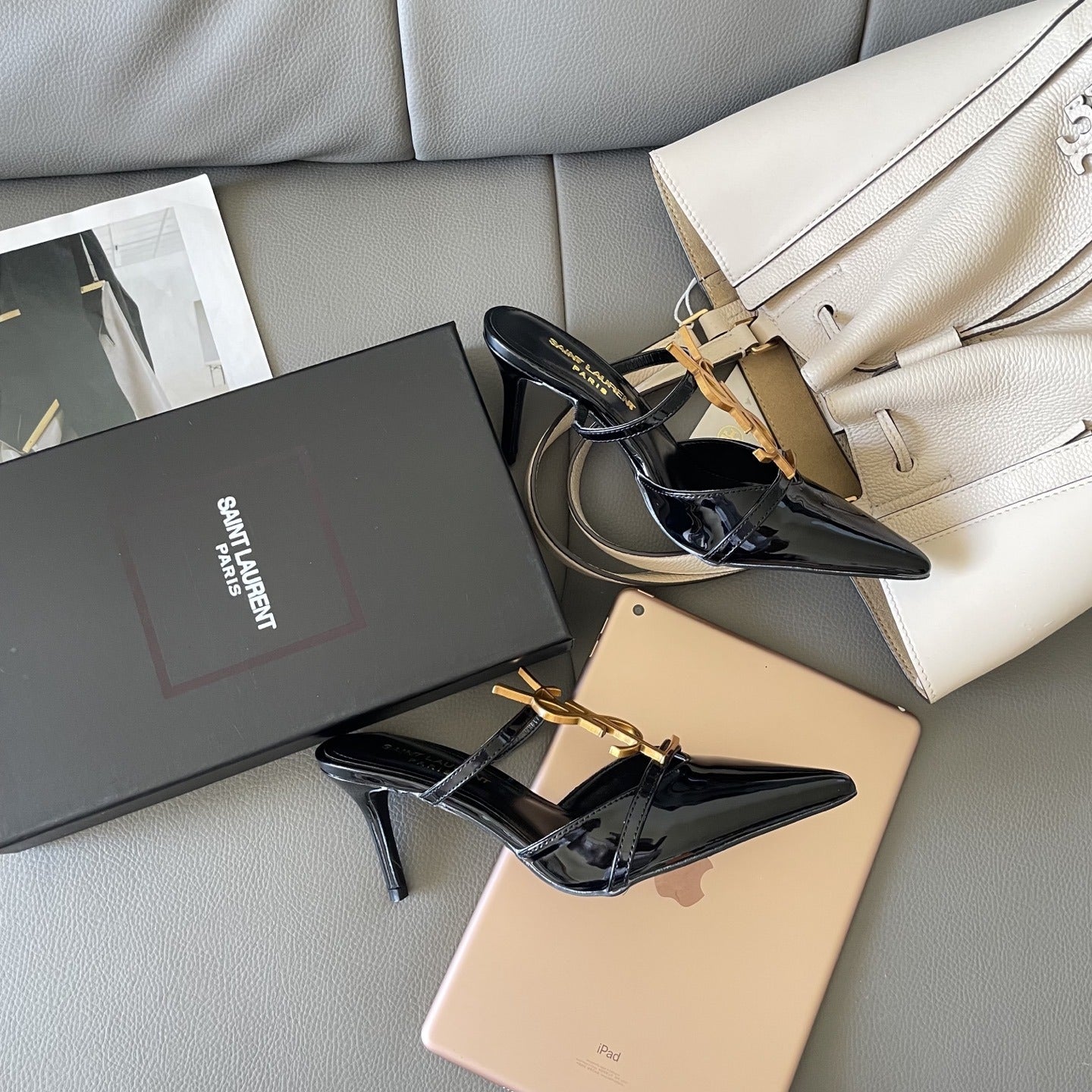 Saint Laurent Lambskin Leather Logo Sandals