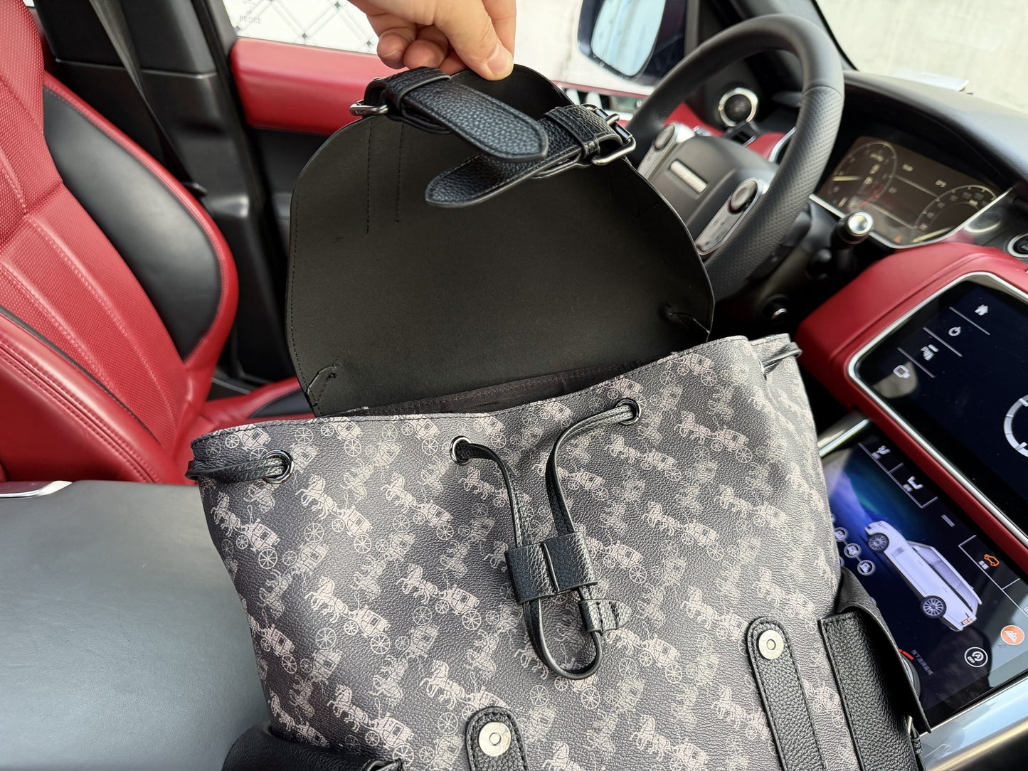 Coach Black Leather & Canvas Logo Backpack