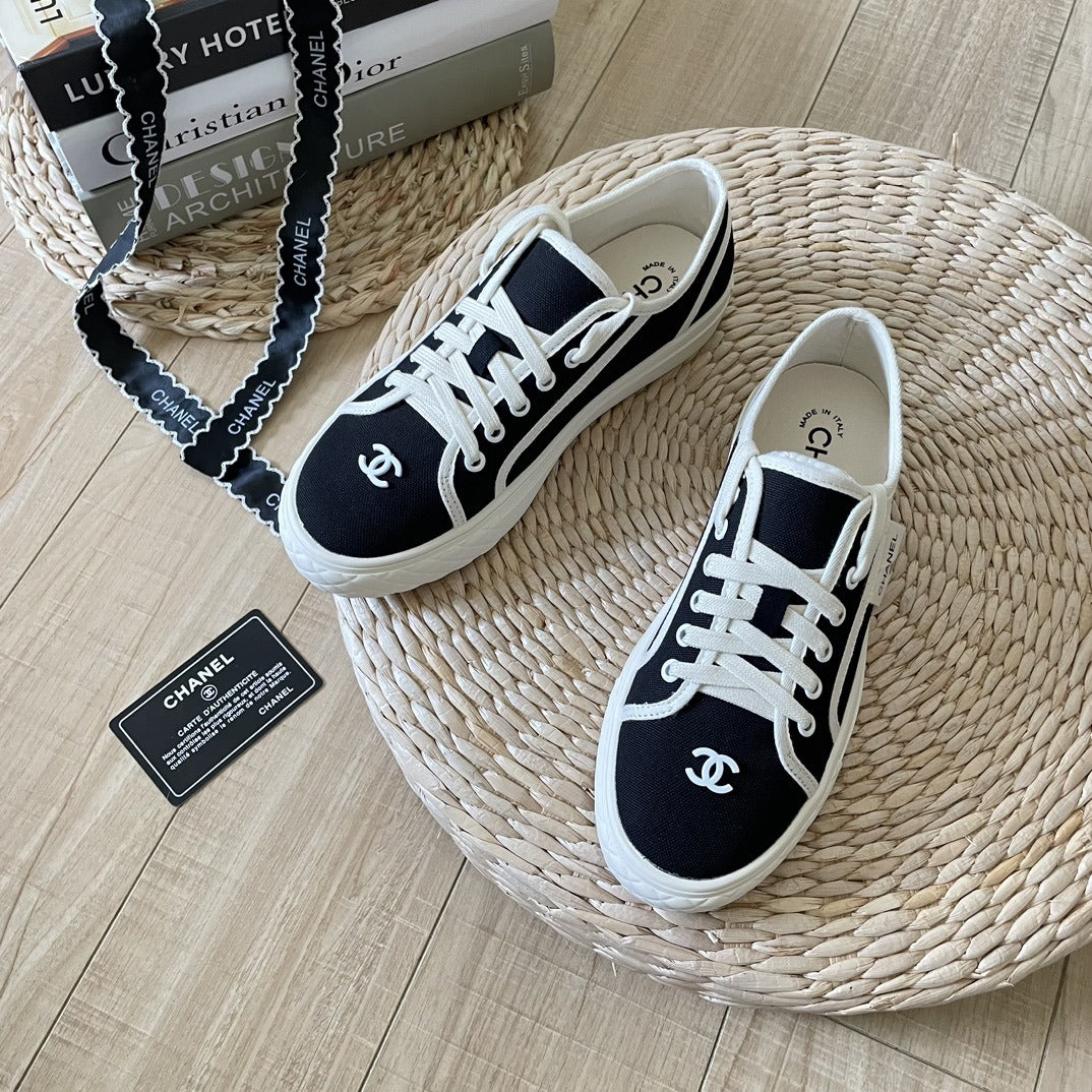 Chanel Canvas & Lambskin Leather Sneakers