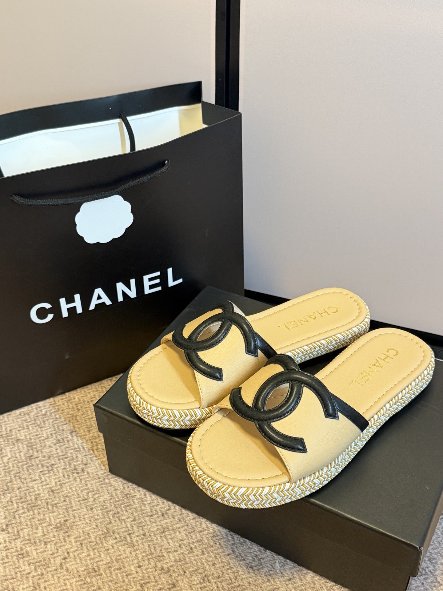 Chanel Lambskin Leather Logo Slides