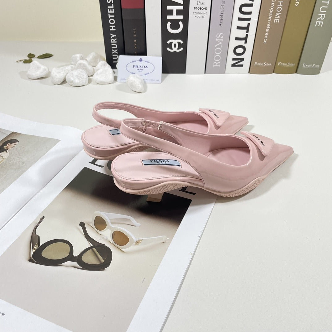 Prada Patent Leather & Lambskin Leather Pointed Toe Sandals