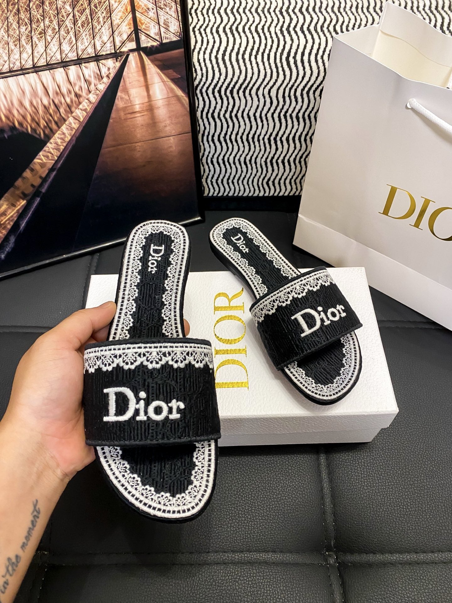 Dior Leather Logo Slides