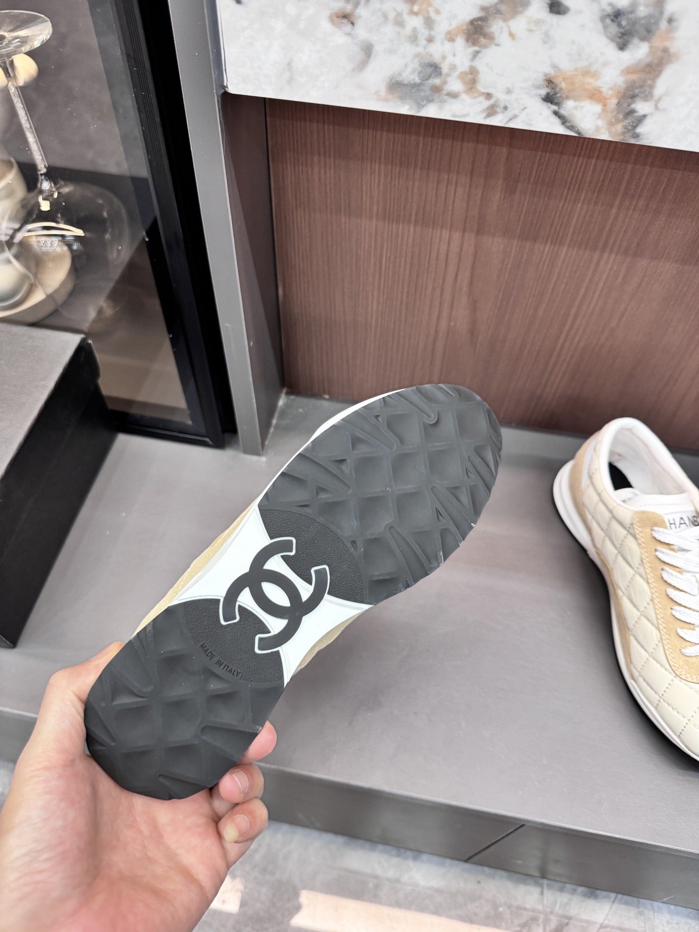 Chanel Black Lambskin Leather Logo Sneakers