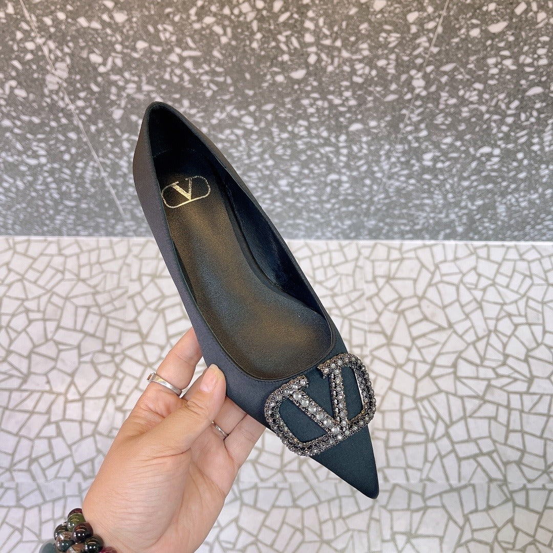 Valentino Lambskin Leather Crystal Heels