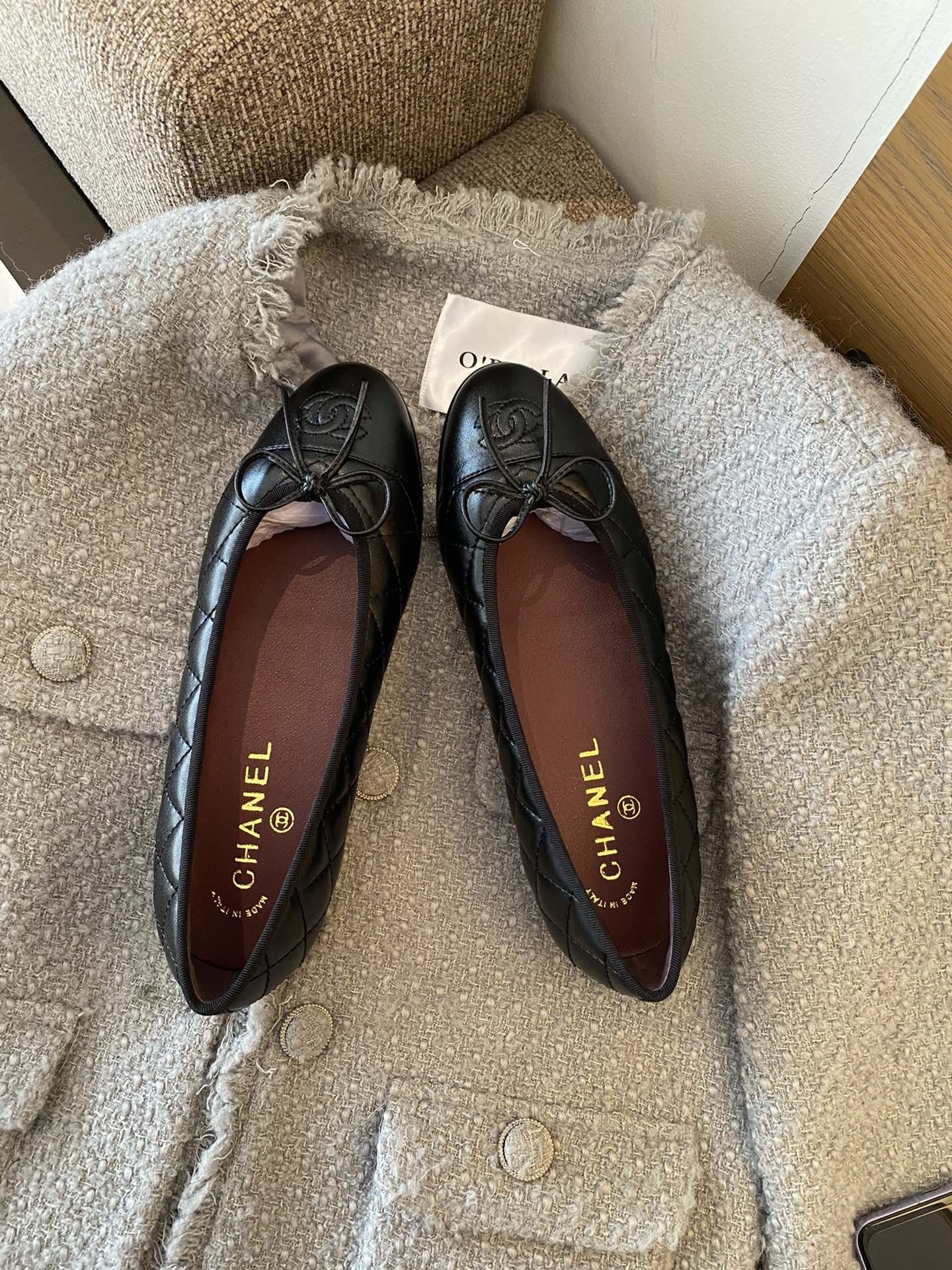 Chanel Leather Bow Ballet Flats