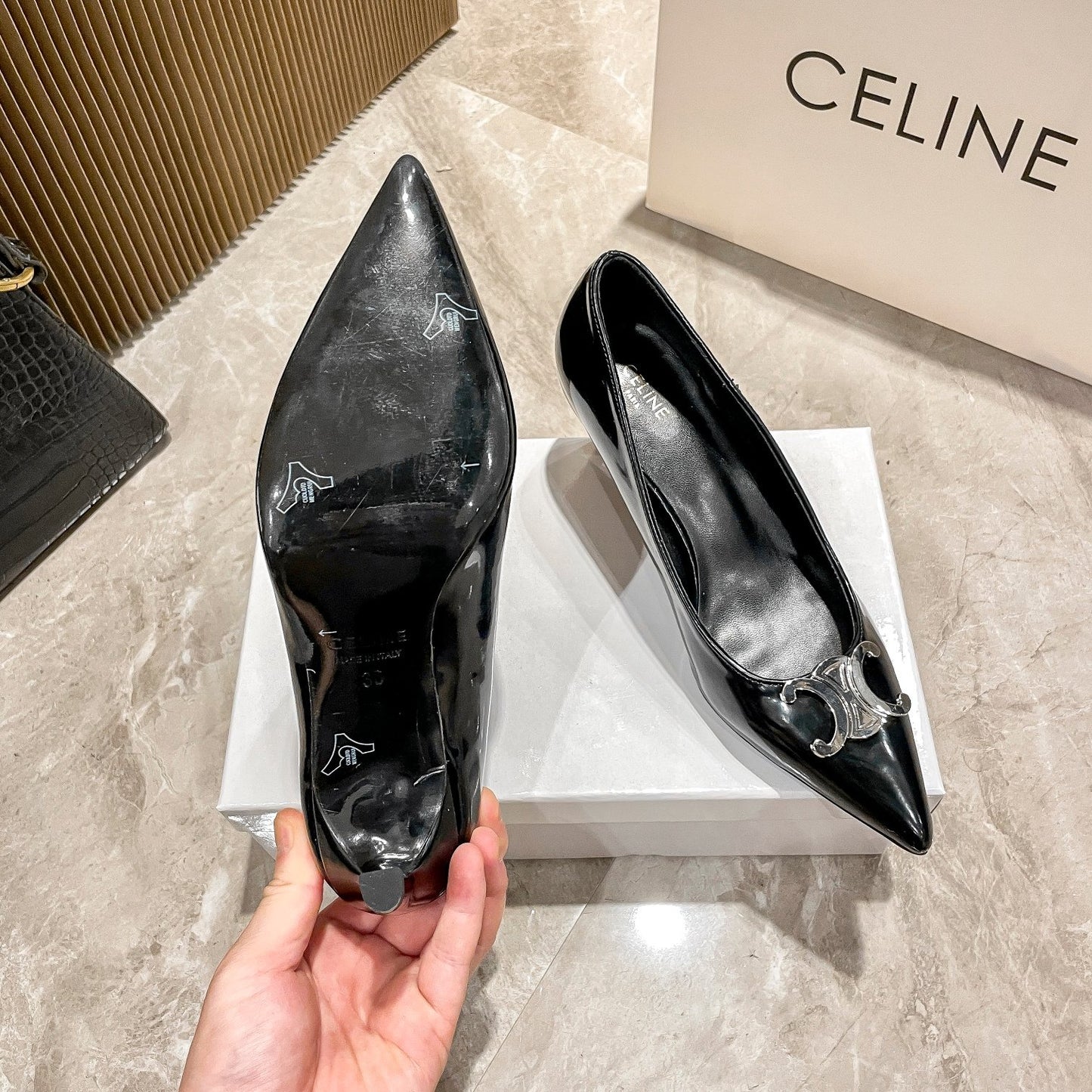 Celine Calfskin Leather Pointed Toe Heels