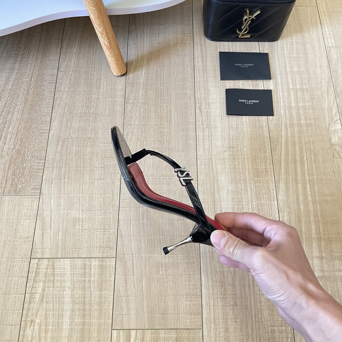 Saint Laurent Lambskin Leather Logo Slides