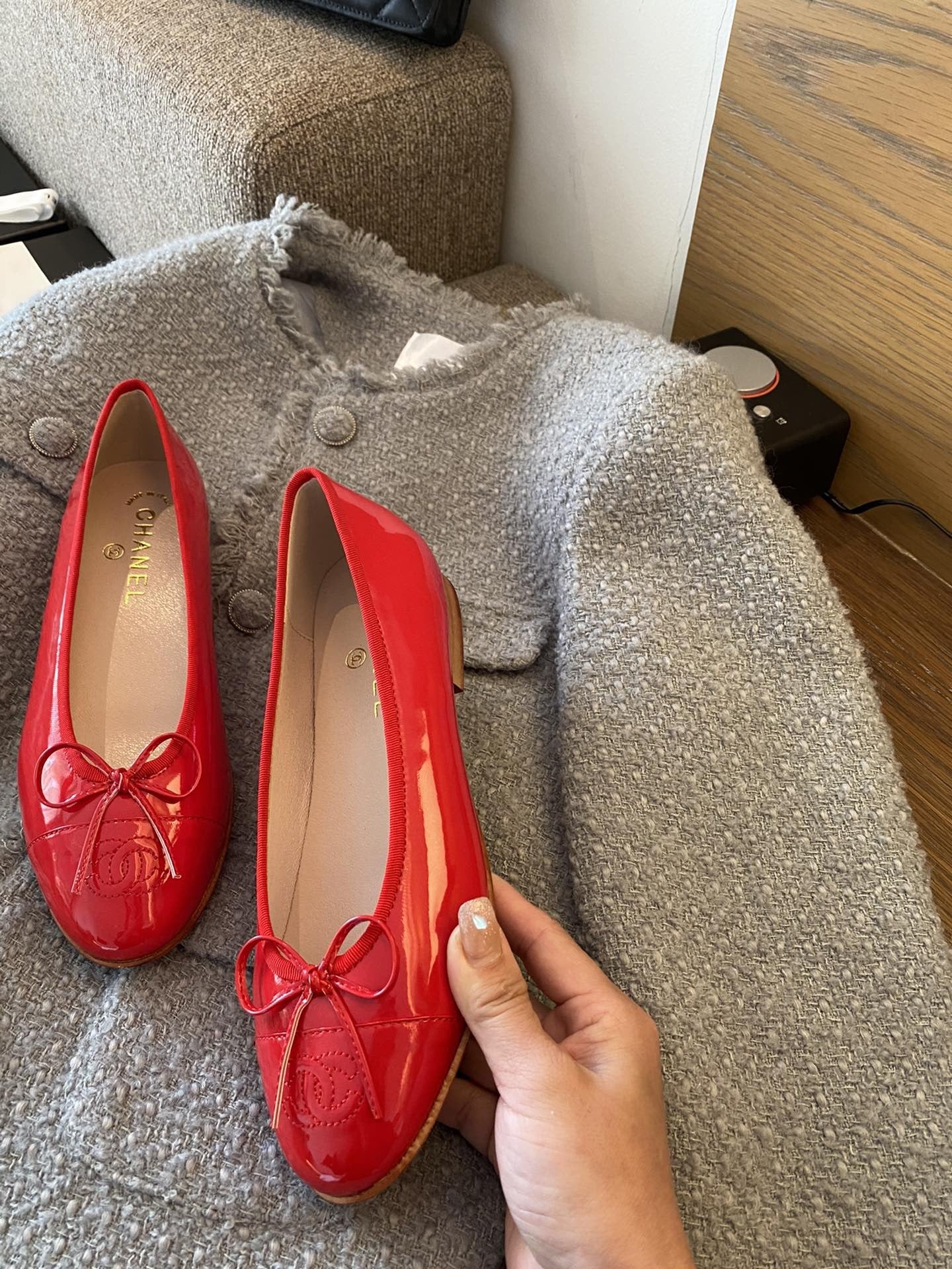 Chanel Leather Bow Ballet Flats