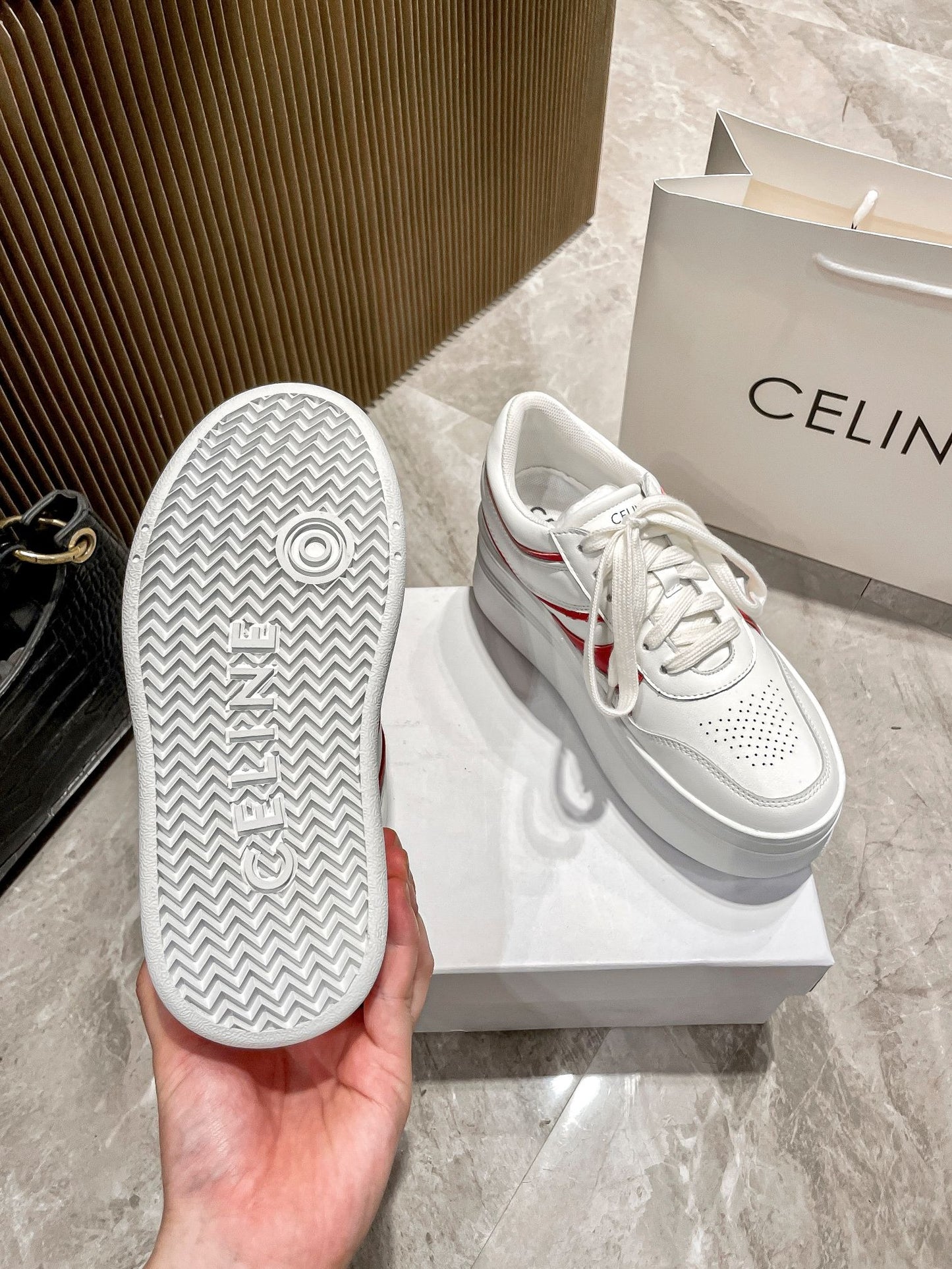 Celine Leather Vintage-Finish Sneakers