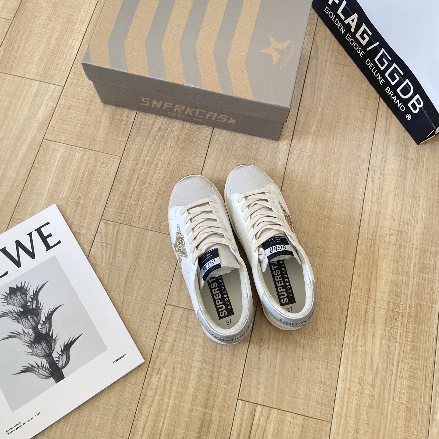 Golden Goose Calfskin Leather Vintage-Finish Sneakers