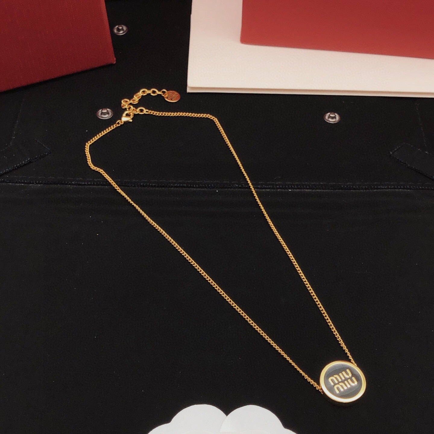 Miu Miu Black Brass Round Necklace