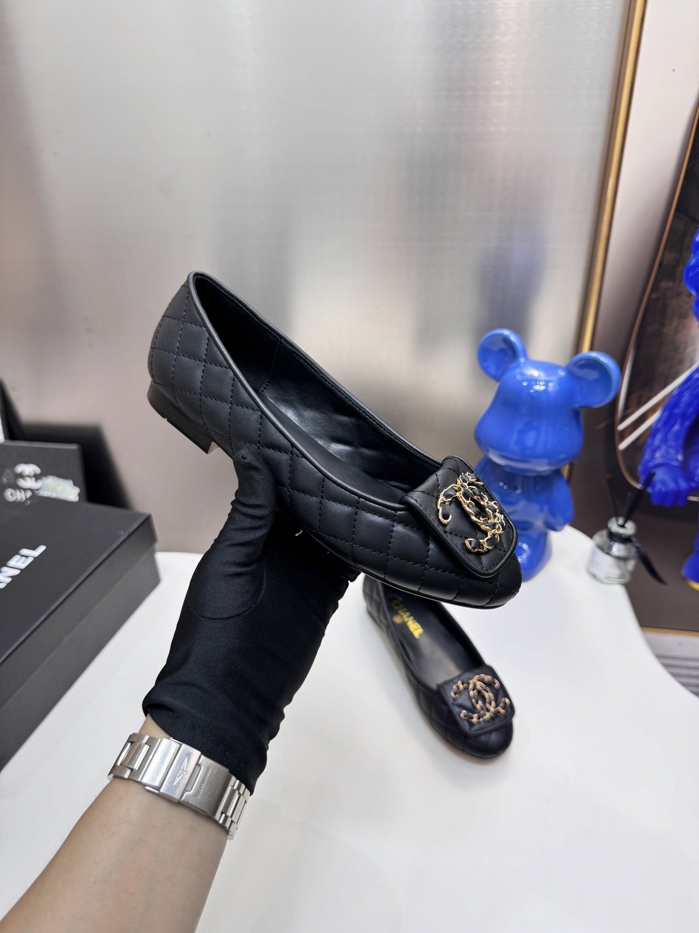 Chanel Lambskin Leather Chain Ballet Flats