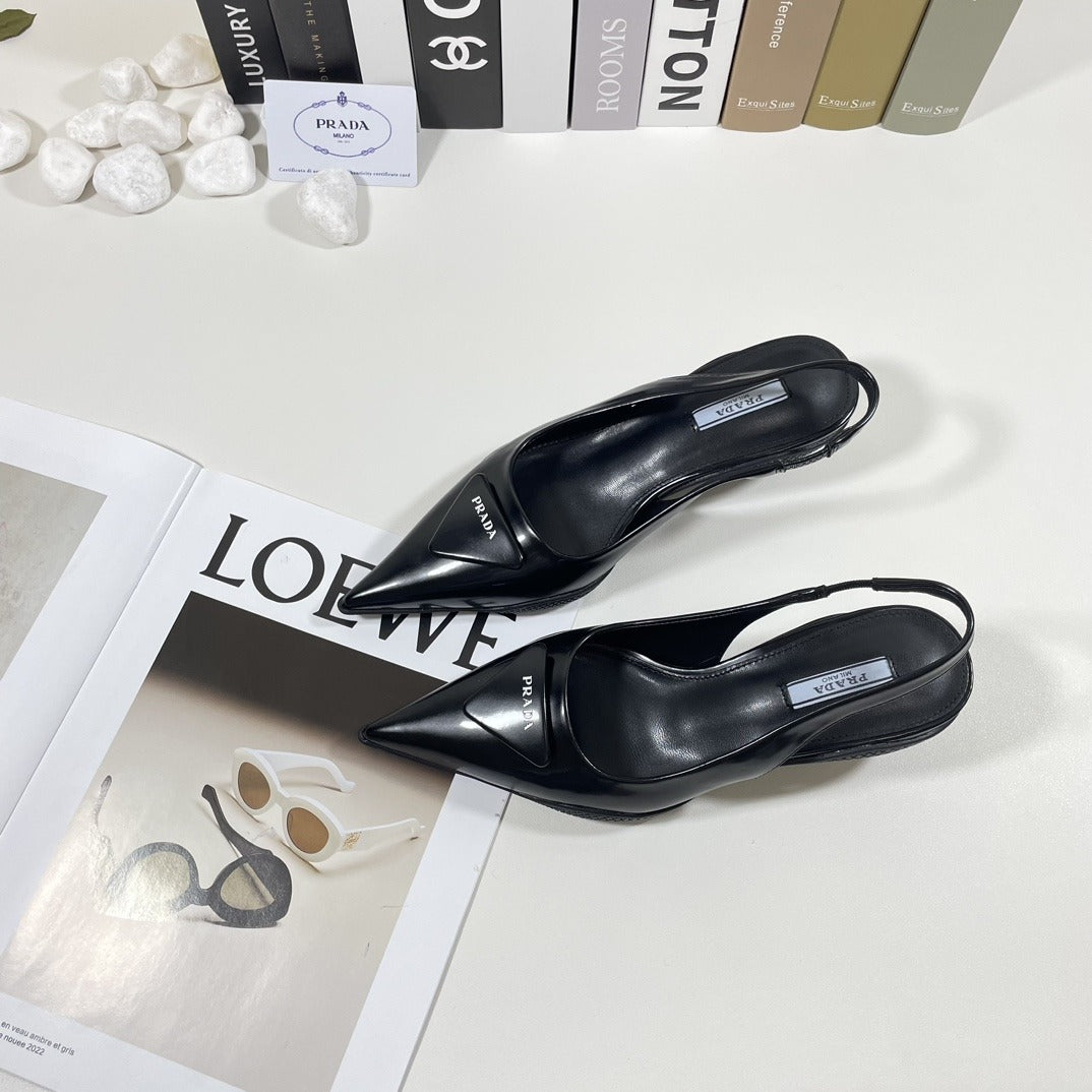 Prada Patent Leather & Lambskin Leather Pointed Toe Sandals