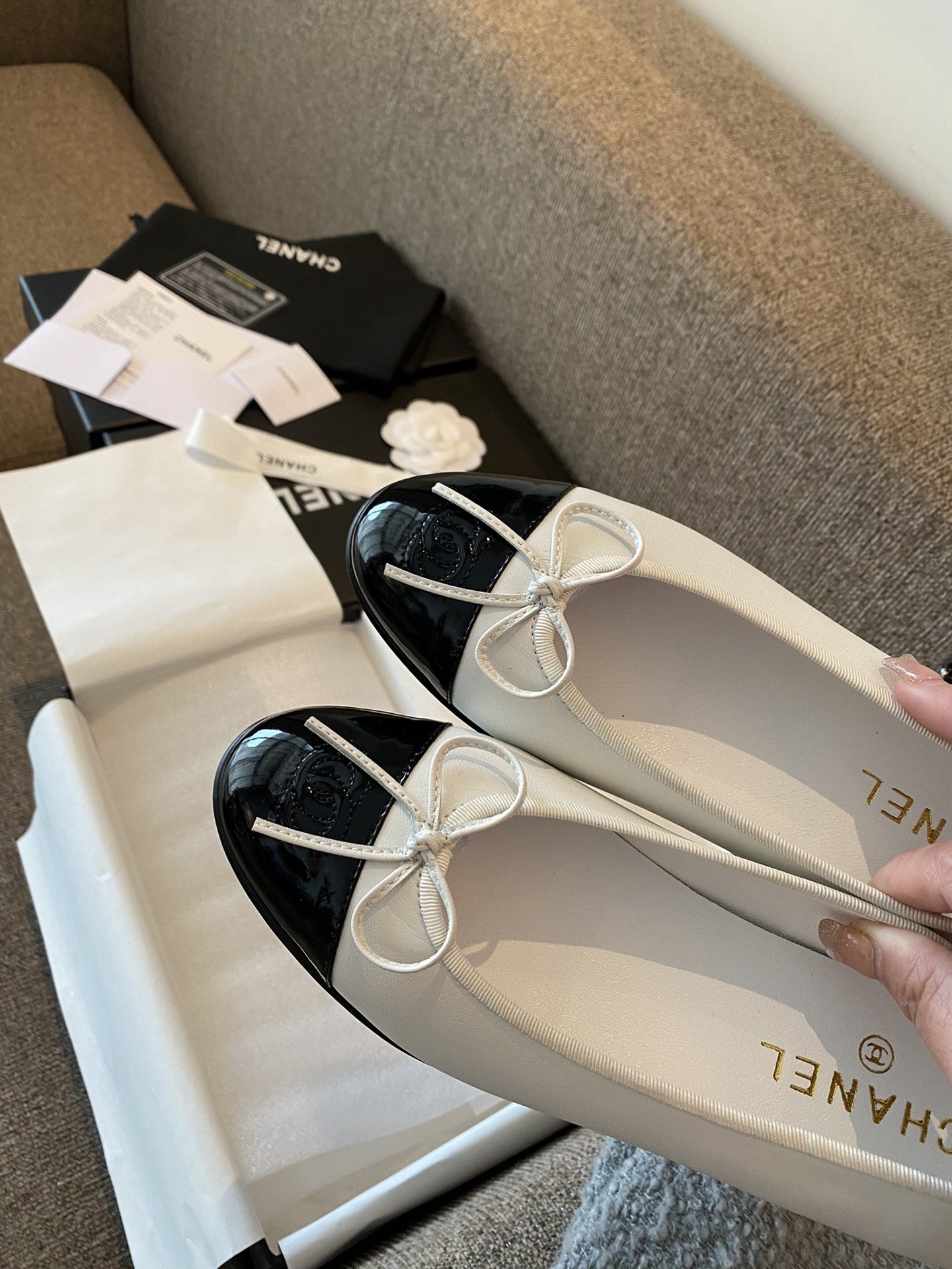 Chanel Leather Bow Ballet Flats