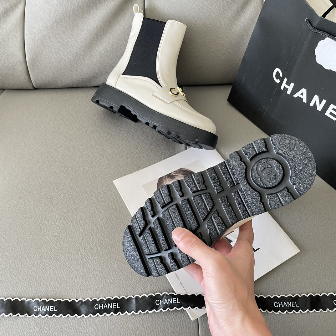 Chanel Lambskin Leather Logo Boots