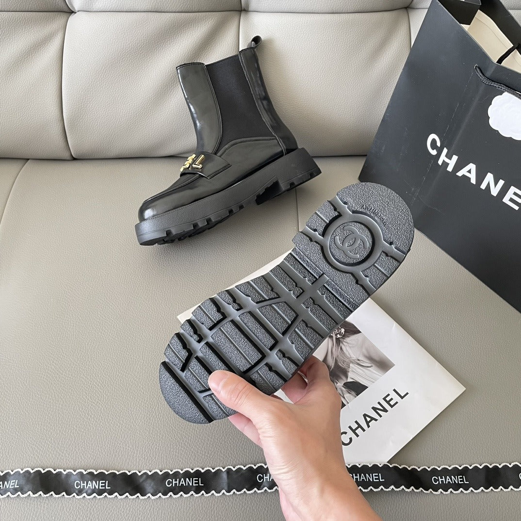 Chanel Lambskin Leather Logo Boots