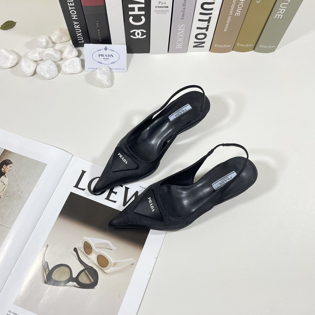 Prada Patent Leather & Lambskin Leather Pointed Toe Sandals