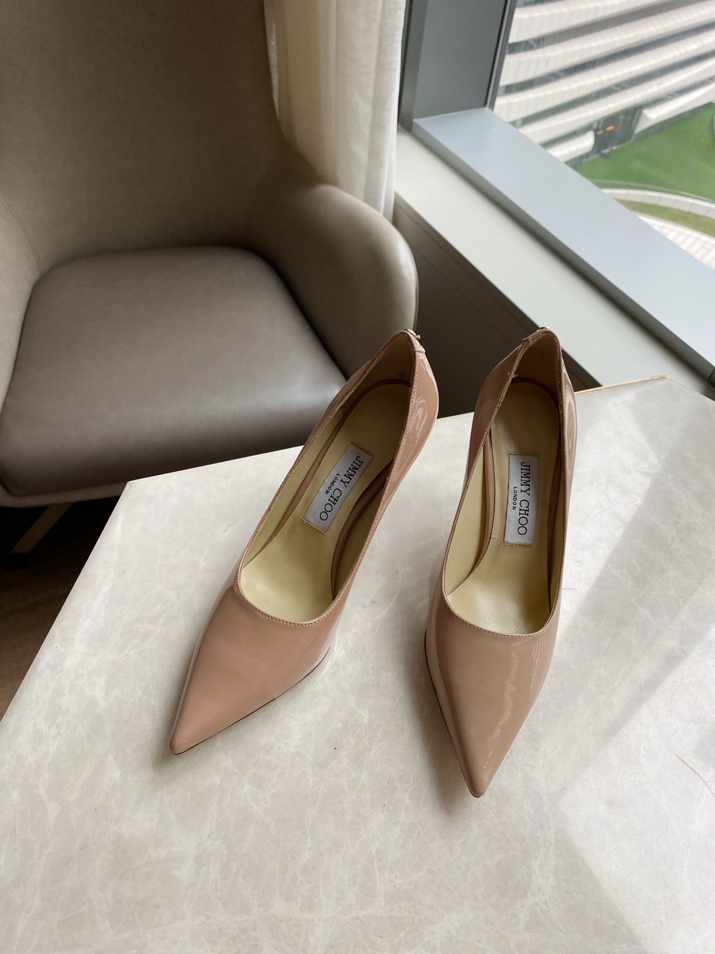 Jimmy Choo Women Patent Leather & Lambskin Leather Pearl Heels