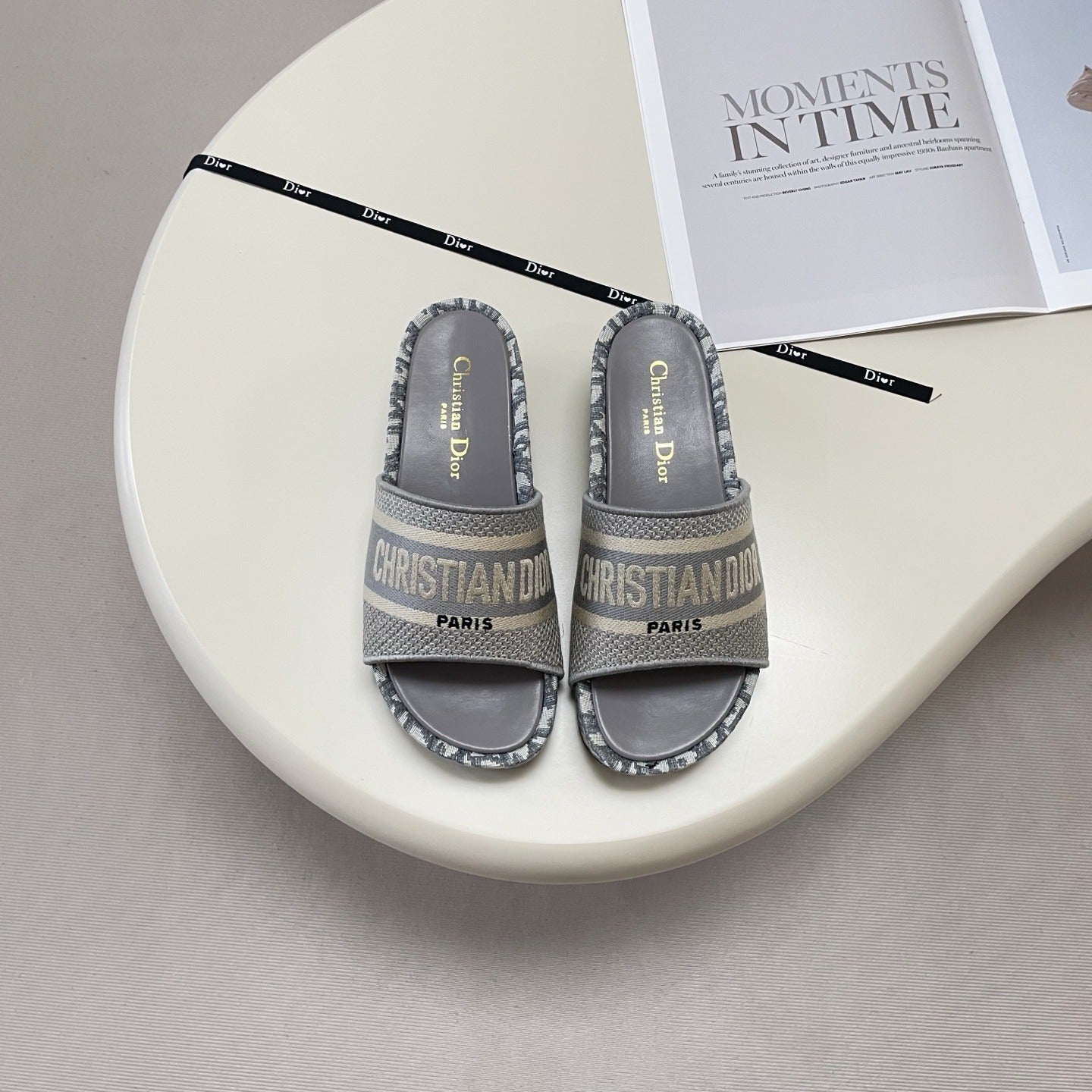 Dior Leather Embroidered Slides