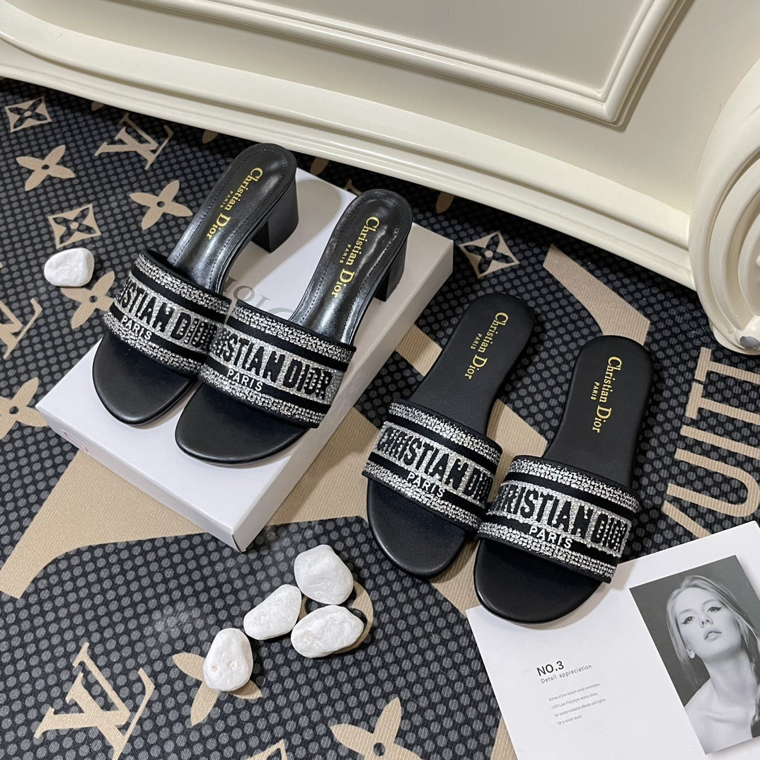 Dior Lambskin Leather Embroidered Slides