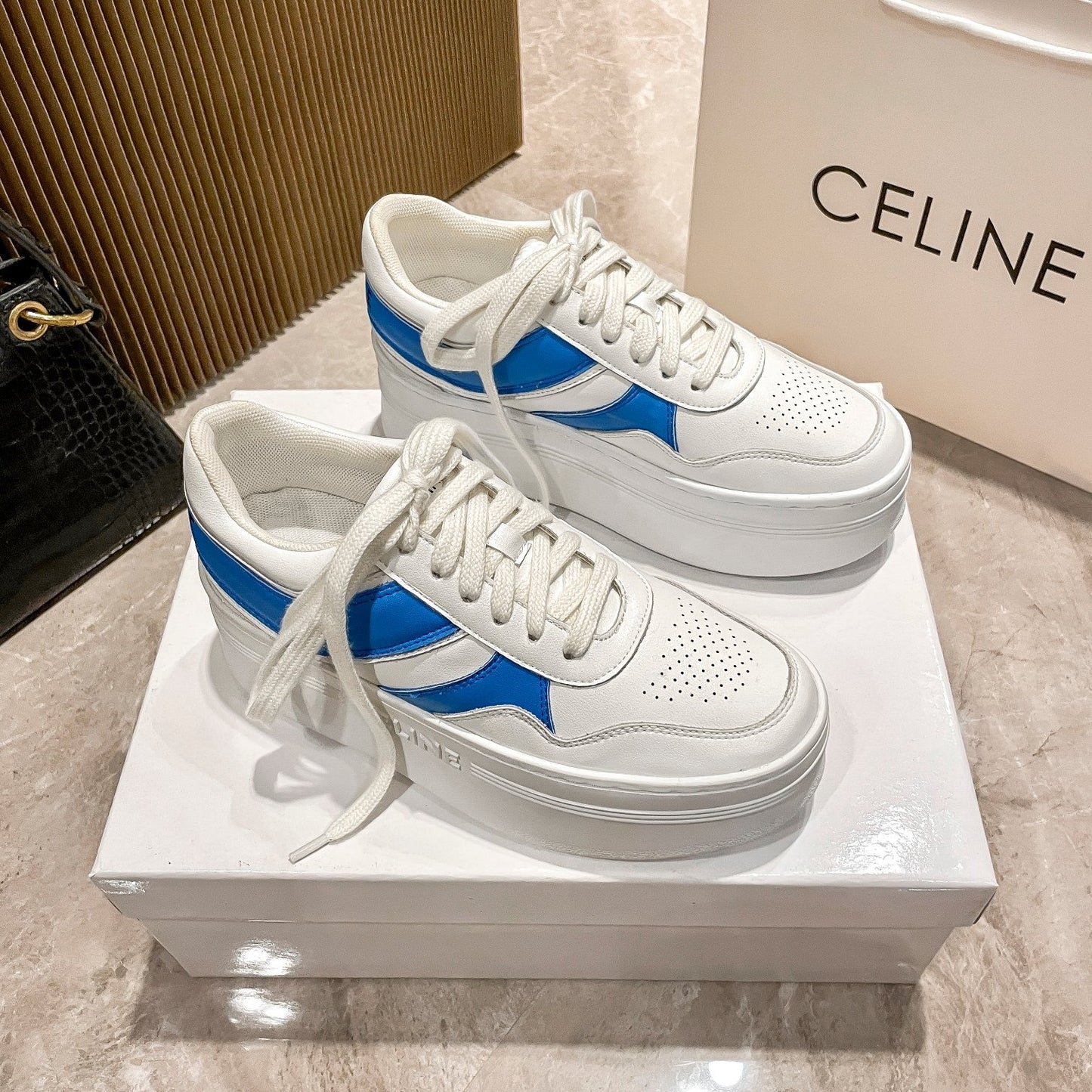 Celine Leather Vintage-Finish Sneakers